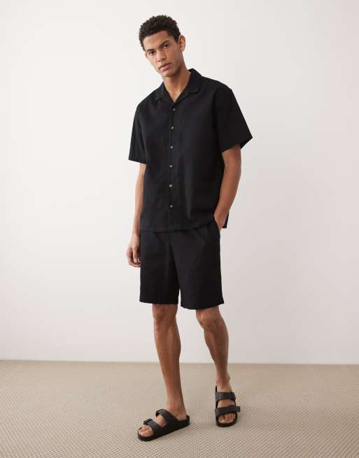 JJ Rebel – Shorts in Schwarz mit Waffelstruktur, Kombiteil, 2 von 5