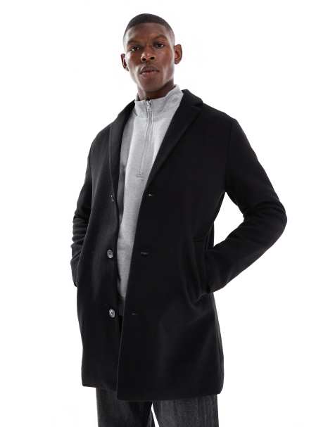 JJ Rebel single breasted overcoat in black - view 1