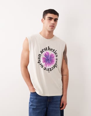 Jj Rebel Sleeveless T-shirt With Floral Front Print In Neutral