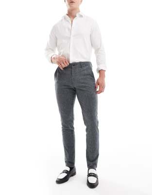 slim herringbone smart pants in gray melange