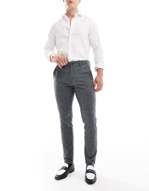 JJ Rebel slim herringbone smart trouser in grey melange - view 1