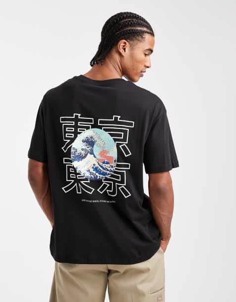 JJ Rebel - Sort oversized T-shirt med japansk print på ryggen - view 1