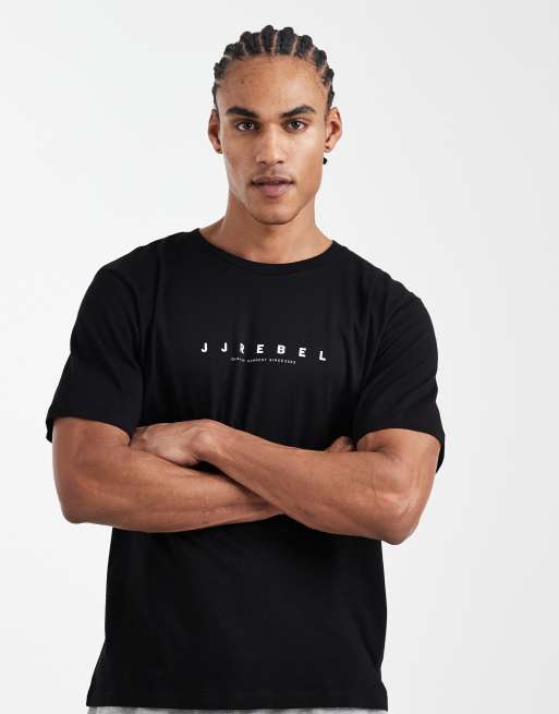 JJ Rebel - Sort oversized T-shirt med logo foran
