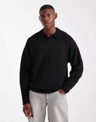 Jj Rebel Split Neck Fluffy Sweater In Black