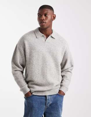 Jj Rebel Split Neck Fluffy Sweater In Gray
