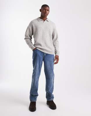 Jj Rebel Split Neck Fluffy Sweater In Gray