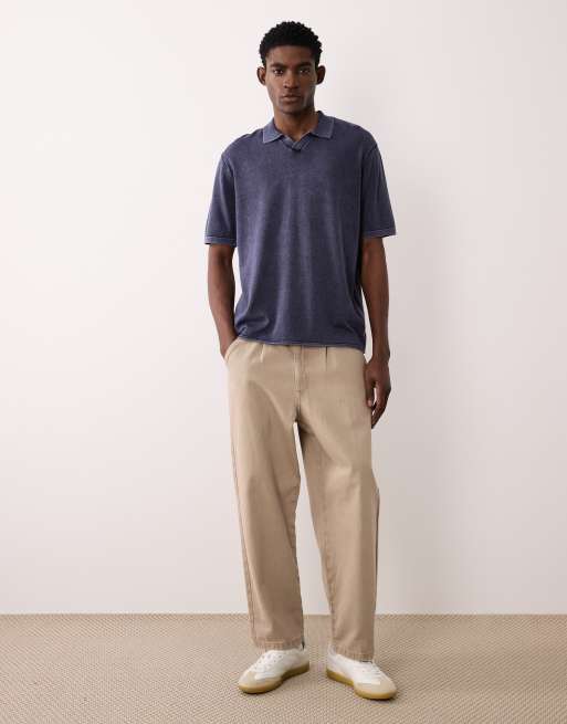 JJ Rebel split neck polo shirt in washed navy, 2 of 5