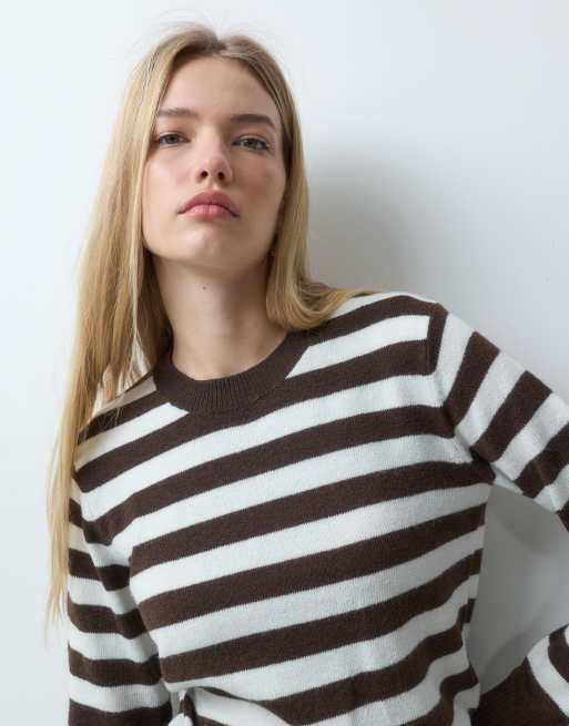 JJ Rebel striped knitted sweater in brown & white, 2 of 5