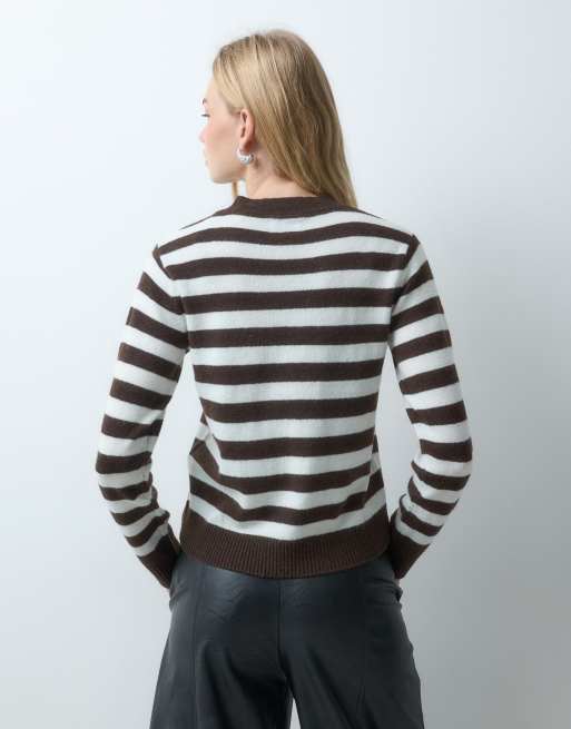 JJ Rebel stripped knitted jumper in brown & white, 5 of 5