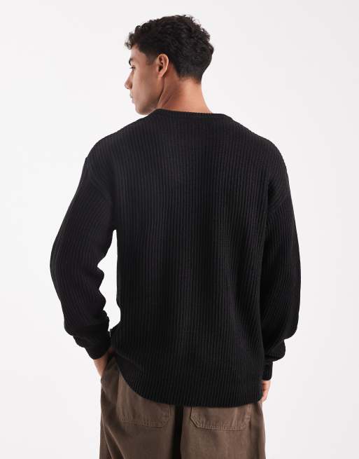 JJ Rebel oversize textured jumper in black