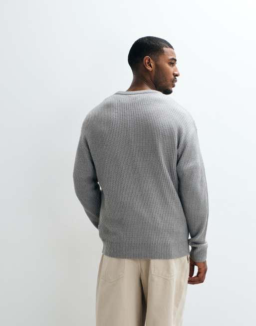 JJ Rebel – Strukturierter Pullover in Hellgrau mit Rundhalsausschnitt, 4 von 5