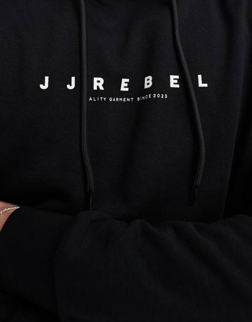 JJ Rebel – Svart huvtröja i oversize med logga framtill, 2 av 4