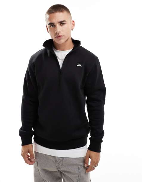 JJ Rebel – Sweatshirt in Schwarz mit kurzem Reißverschluss und kleinem Logo auf der Brust - view 1