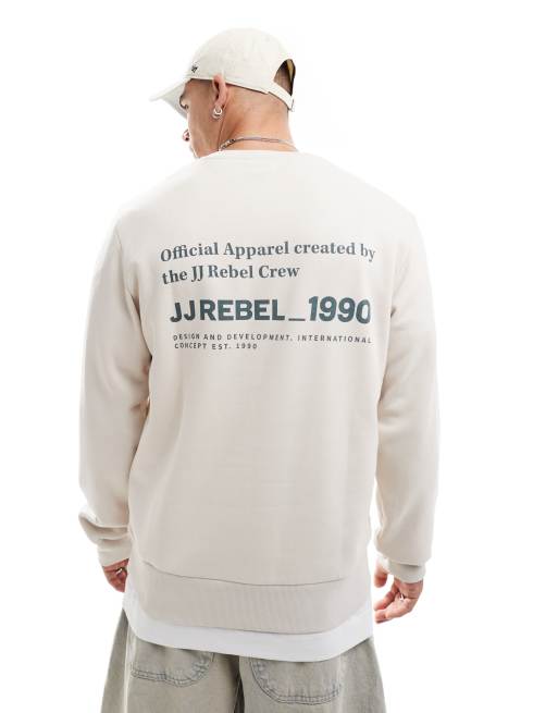 JJ Rebel - Sweatshirt met ronde hals en print op de achterkant in beige