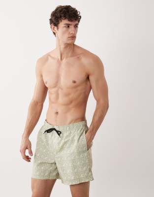 Jj Rebel Swim Shorts With Surf Print In Green