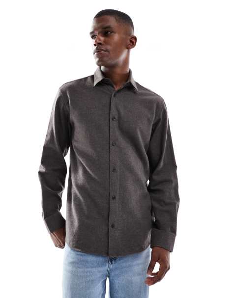 JJ Rebel brushed long sleeve shirt in brown