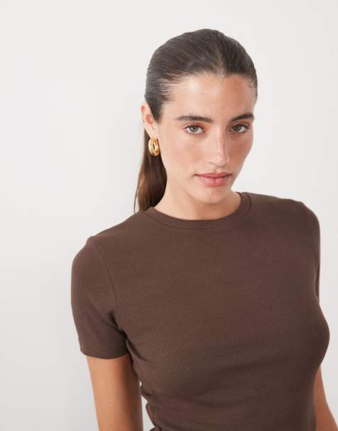 JJ Rebel T-shirt a maniche corte a coste marrone - view 1