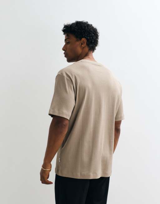 JJ Rebel - T-shirt beige a coste, 4 di 5