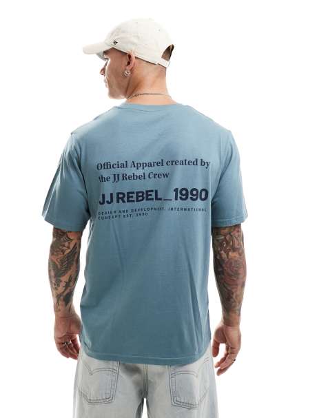 JJ Rebel – T-Shirt in Blau mit Rückenprint - view 1