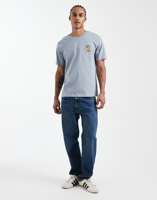 JJ Rebel - T-shirt oversize azzurra con palma ricamata, 2 di 5