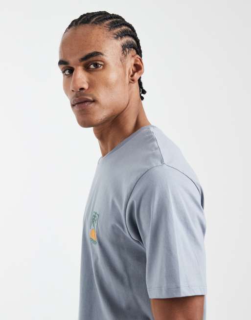 JJ Rebel - T-shirt oversize azzurra con palma ricamata, 4 di 5