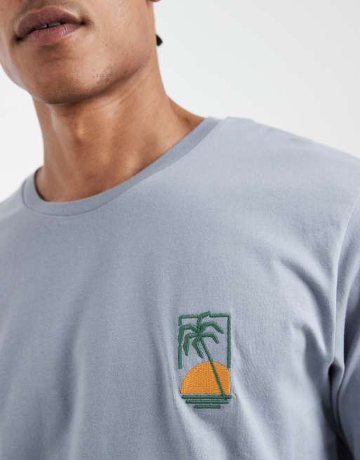JJ Rebel - T-shirt oversize azzurra con palma ricamata, 5 di 5