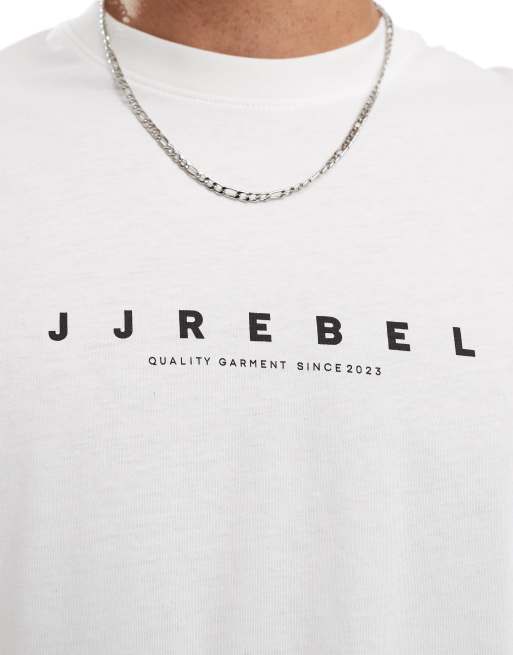 JJ Rebel - T-shirt oversize bianca con logo sul petto, 2 di 4