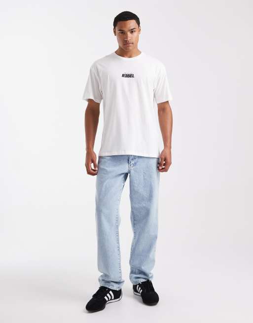 JJ Rebel - T-shirt oversize bianca con stampa Eclectic sul retro, 2 di 5