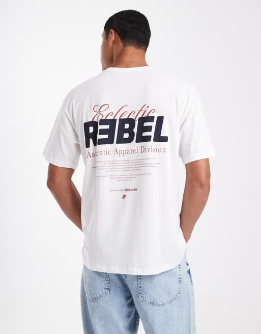 JJ Rebel - T-shirt oversize bianca con stampa Eclectic sul retro, 3 di 5
