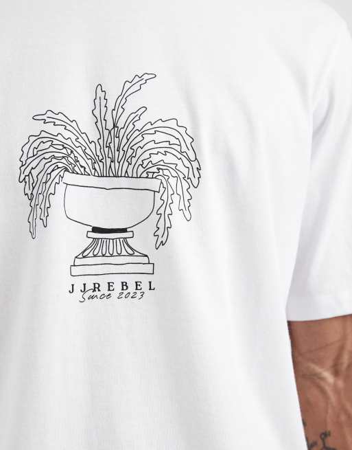 JJ Rebel - T-shirt oversize bianca con stampa sul davanti, 5 di 5