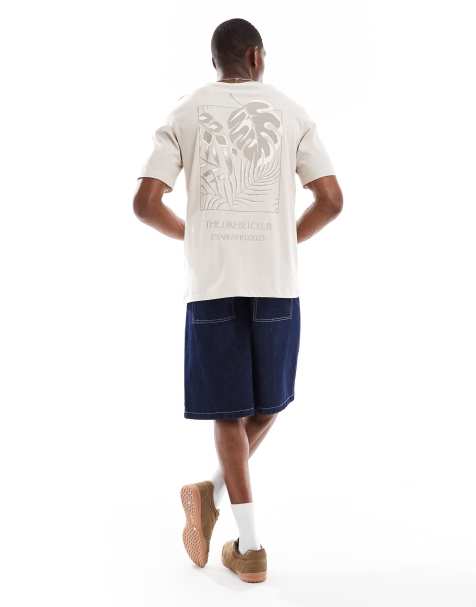 JJ Rebel T-shirt with back leaf print in cream - view 1
