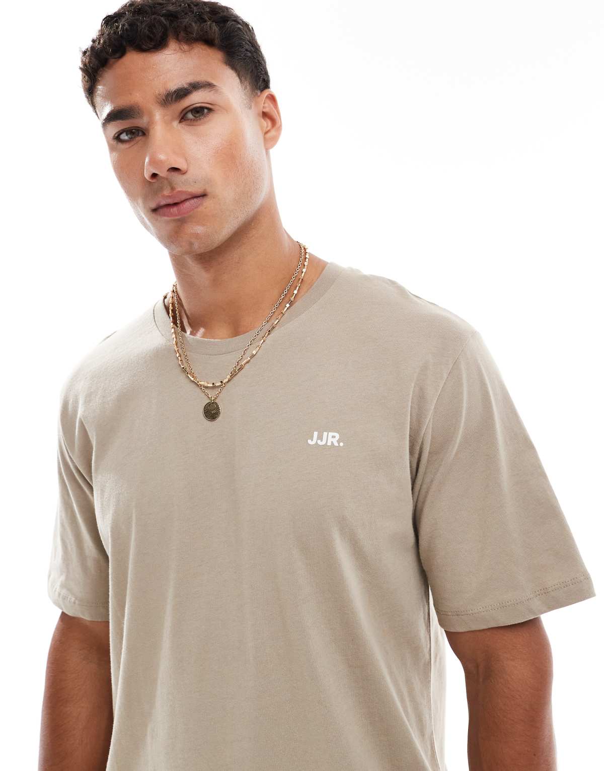 JJ Rebel t-shirt with chest logo in beige