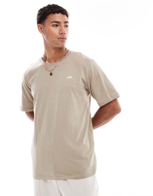 JJ Rebel T-shirt with chest logo in beige, 2 of 4