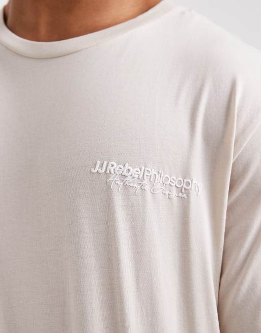 JJ Rebel t-shirt with chest logo in cream, 4 of 5