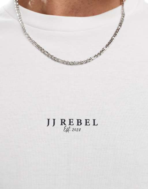 JJ Rebel t-shirt with chest logo print in white, 2 of 4