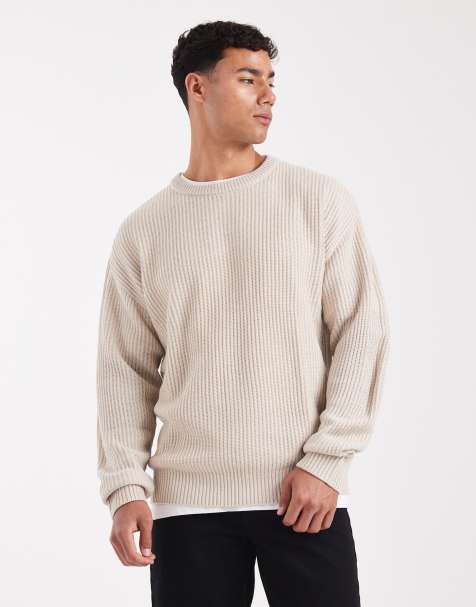 JJ Rebel oversized textured jumper in beige