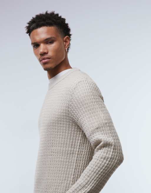 JJ Rebel textured jumper in beige, 4 of 5
