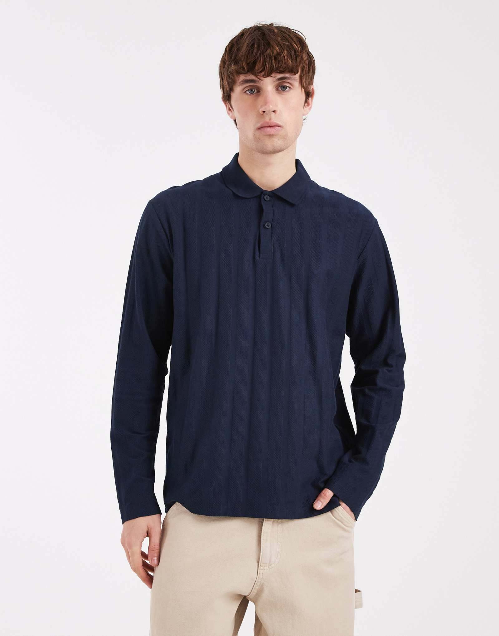 Текстурированное поло с длинным рукавом JJ Rebel темно-синего цвета