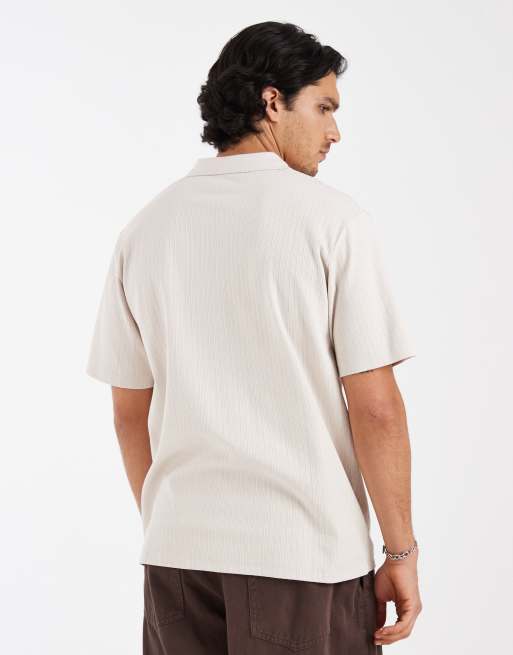 JJ Rebel - top de punto con cuello partido en crema, 4 de 5