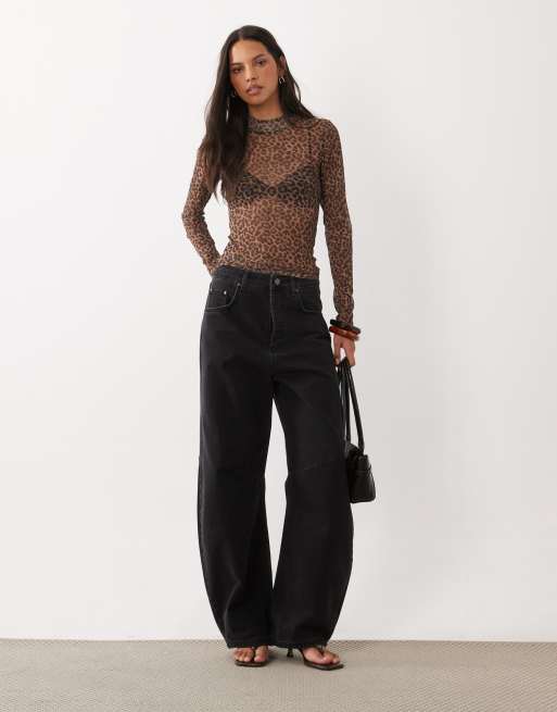 JJ Rebel top en tulle à imprimé léopard beige à manches longues, 2 de 4