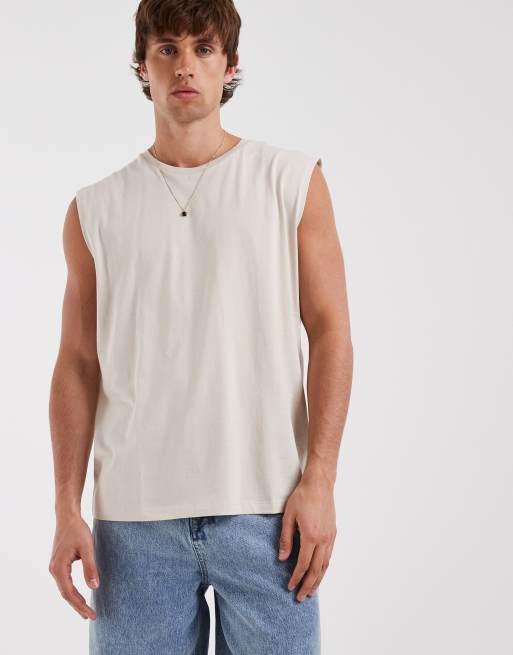 JJ Rebel - Top senza maniche oversize squadrato beige, 3 di 5