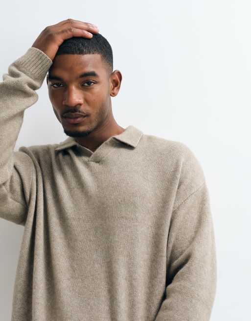 JJ Rebel - Trui met split in de hals in beige, 5 van 5