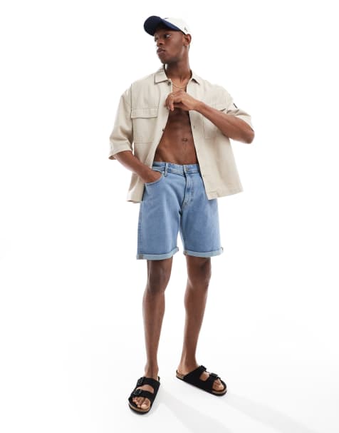 JJ Rebel turn up denim short in light blue denim - view 1