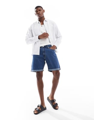 Jj Rebel Turn Up Denim Shorts In Blue