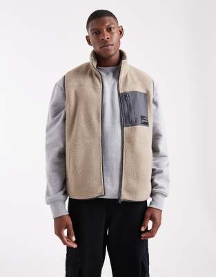 JJ Rebel - Veste sans manches zippée en polaire - Beige-Neutre