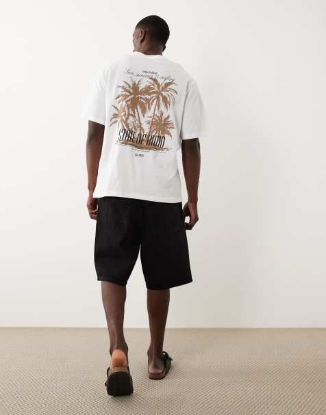 JJ Rebel – Vit t-shirt i oversized fit med palmtryck baktill - view 1