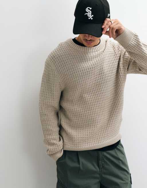 JJ Rebel waffle knit jumper in beige, 3 of 5