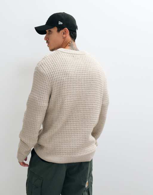 JJ Rebel waffle knit jumper in beige, 4 of 5