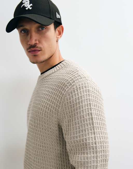 JJ Rebel waffle knit jumper in beige, 5 of 5