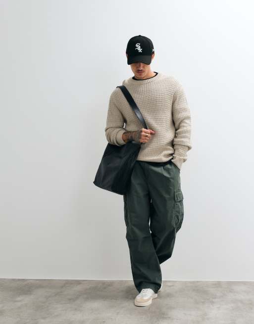 JJ Rebel waffle knit sweater in beige, 2 of 5